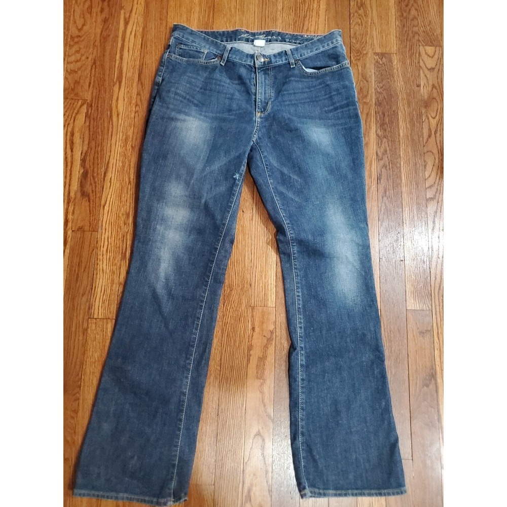 Eddie Bauer Truly Straight Bootcut Jeans Dark Wash Stretch Denim Blue Size 14